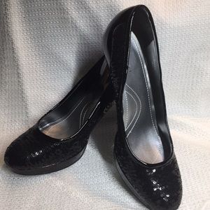 Tahari Black Sequin Heels